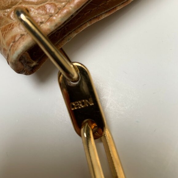 Croc Embossed Tan Leather Made in Italy Chain Shoulder Bag - Picture 4 of 12